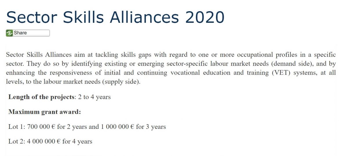 Sector Skills Alliances 2020 website